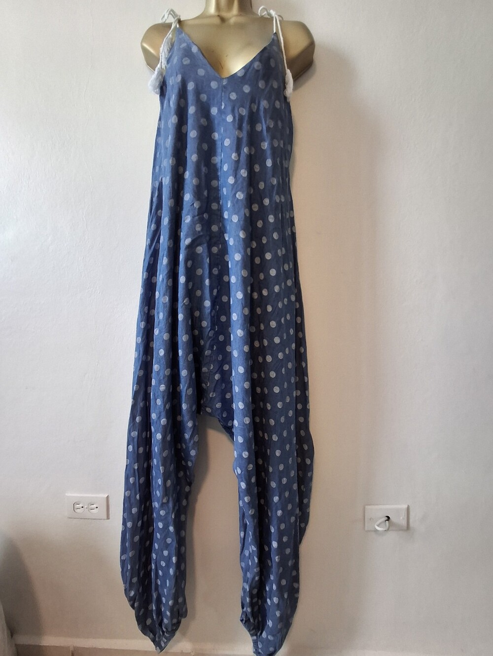 ITalian Denim Blue Polka Dot Harem Jumpsuit